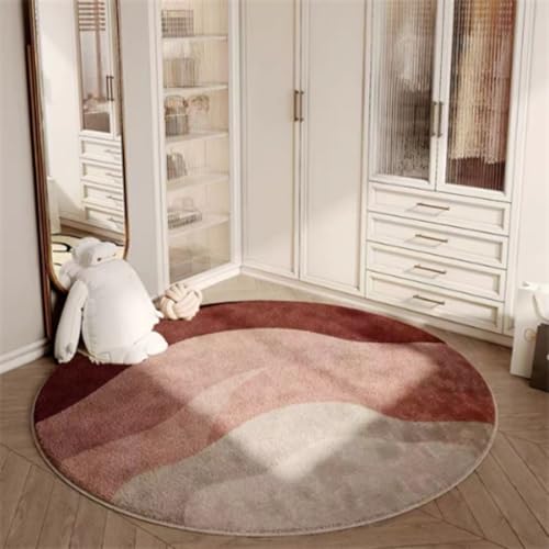Teppich Rund 120 Waschbar Rosa Braun Rutschfester Kurzflor Teppich Wohnzimmer, Schlafzimmer Carpet für Büro Eingangsbereich von ZAHHYG