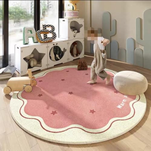Teppich Rund 120 Waschbar Rosa Stern Rutschfester Kurzflor Teppich Wohnzimmer, Schlafzimmer Carpet für Büro Eingangsbereich Teppich Rund 120 Waschbar Rosa Stern Rutschfester Kurzflor Teppich Wohnzimmer, Schlafzimmer Carpet für Büro Eingangsbereich von ZAHHYG