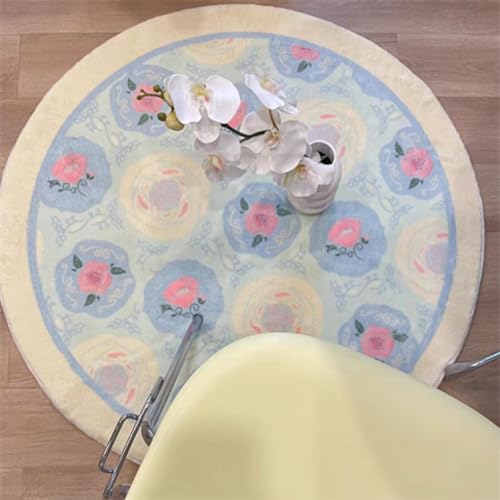 Teppich Rund 140 cm Durchmesser Blaue Blume Waschbarer Rutschfester Teppich,Kinderteppich für Wohnzimmer, Schlafzimmer, Arbeitszimmer, Büro Teppich Rund 140 cm Durchmesser Blaue Blume Waschbarer Rutschfester Teppich,Kinderteppich für Wohnzimmer, Schlafzimmer, Arbeitszimmer, Büro von ZAHHYG