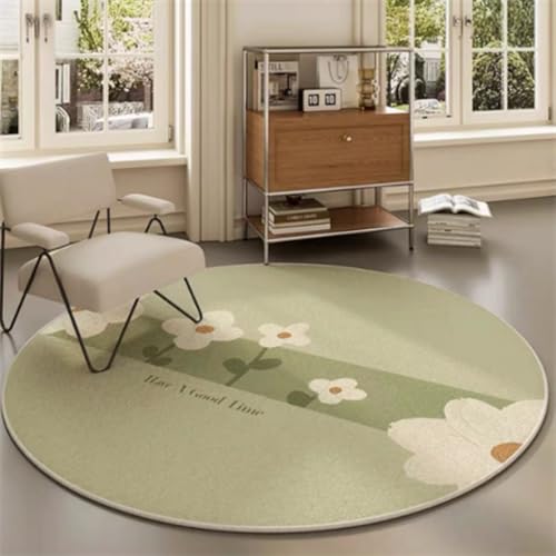 Teppich Rund 140 cm Durchmesser Grüne Blumen Waschbarer Rutschfester Teppich,Kinderteppich für Wohnzimmer, Schlafzimmer, Arbeitszimmer, Büro Teppich Rund 140 cm Durchmesser Grüne Blumen Waschbarer Rutschfester Teppich,Kinderteppich für Wohnzimmer, Schlafzimmer, Arbeitszimmer, Büro von ZAHHYG