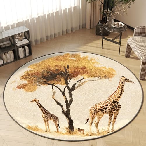 Teppich Rund 200Cm Waschbar Gelb Schwarz Rutschfester Kurzflor Teppich Wohnzimmer, Schlafzimmer Carpet für Büro ， Eingangsbereich, Kinderzimmer von ZAHHYG