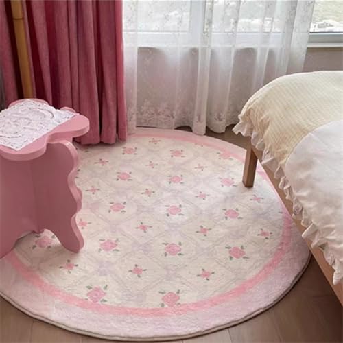Teppich Rund 200Cm Waschbar Rosa Blumen Rutschfester Kurzflor Teppich Wohnzimmer, Schlafzimmer Carpet für Büro , Eingangsbereich, Kinderzimmer Teppich Rund 200Cm Waschbar Rosa Blumen Rutschfester Kurzflor Teppich Wohnzimmer, Schlafzimmer Carpet für Büro , Eingangsbereich, Kinderzimmer von ZAHHYG