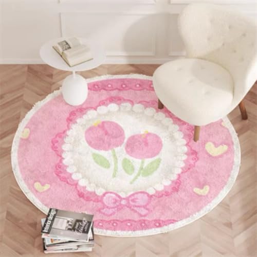 Teppich Rund 80 cm Durchmesser Kurzflor Blumen Design Waschbarer Rutschfester Teppich,Kinderteppich für Wohnzimmer, Schlafzimmer, Arbeitszimmer, Büro von ZAHHYG