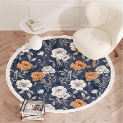 Teppich Rund 80 cm Durchmesser Kurzflor Orangeblau Waschbarer Rutschfester Teppich,Kinderteppich für Wohnzimmer, Schlafzimmer, Arbeitszimmer, Büro Teppich Rund 80 cm Durchmesser Kurzflor Orangeblau Waschbarer Rutschfester Teppich,Kinderteppich für Wohnzimmer, Schlafzimmer, Arbeitszimmer, Büro von ZAHHYG