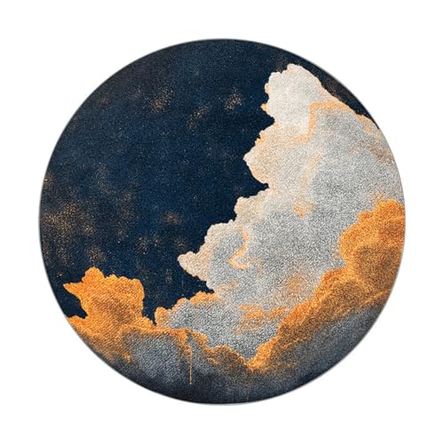 Teppich Rund 80 cm Durchmesser Kurzflor Orangeblau Waschbarer Rutschfester Teppich,Kinderteppich für Wohnzimmer, Schlafzimmer, Arbeitszimmer, Büro von ZAHHYG
