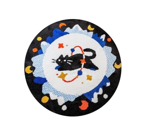 Teppich Rund 90cm Durchmesser Waschbar Blau Schwarz Kinderzimmer, Kurzflor Moderne rutschfest Wohnzimmer Teppich, fürs Schlafzimmer, Inderzimmer Teppich Rund 90cm Durchmesser Waschbar Blau Schwarz Kinderzimmer, Kurzflor Moderne rutschfest Wohnzimmer Teppich, fürs Schlafzimmer, Inderzimmer von ZAHHYG