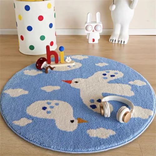 Teppich Rund 90cm Durchmesser Waschbar Blaues Tier Kinderzimmer, Kurzflor Moderne rutschfest Wohnzimmer Teppich, fürs Schlafzimmer, Inderzimmer Teppich Rund 90cm Durchmesser Waschbar Blaues Tier Kinderzimmer, Kurzflor Moderne rutschfest Wohnzimmer Teppich, fürs Schlafzimmer, Inderzimmer von ZAHHYG