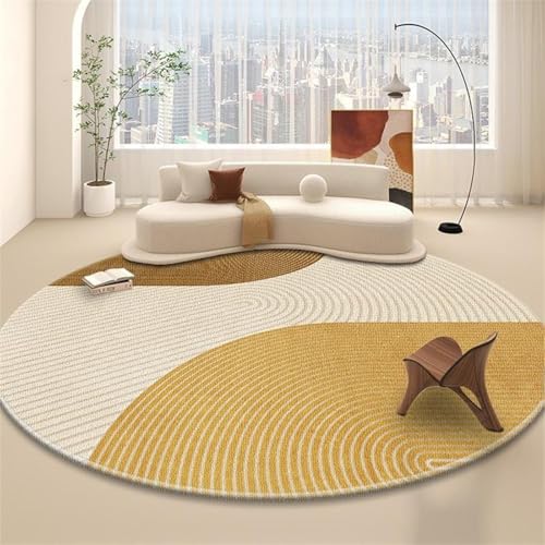 Teppich Rund 90cm Durchmesser Waschbar Gelb Beige Kinderzimmer, Kurzflor Moderne rutschfest Wohnzimmer Teppich, fürs Schlafzimmer, Inderzimmer Teppich Rund 90cm Durchmesser Waschbar Gelb Beige Kinderzimmer, Kurzflor Moderne rutschfest Wohnzimmer Teppich, fürs Schlafzimmer, Inderzimmer von ZAHHYG