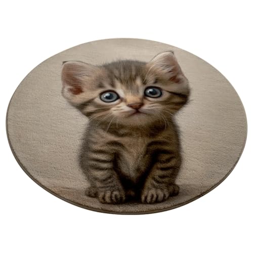 Teppich Rund 90cm Durchmesser Waschbar Niedliche Katze Kinderzimmer, Kurzflor Moderne rutschfest Wohnzimmer Teppich, fürs Schlafzimmer, Inderzimmer Teppich Rund 90cm Durchmesser Waschbar Niedliche Katze Kinderzimmer, Kurzflor Moderne rutschfest Wohnzimmer Teppich, fürs Schlafzimmer, Inderzimmer von ZAHHYG