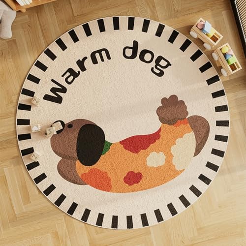 Teppich Rund 90cm Durchmesser Waschbar Niedlicher Welpe Kinderzimmer, Kurzflor Moderne rutschfest Wohnzimmer Teppich, fürs Schlafzimmer, Inderzimmer Teppich Rund 90cm Durchmesser Waschbar Niedlicher Welpe Kinderzimmer, Kurzflor Moderne rutschfest Wohnzimmer Teppich, fürs Schlafzimmer, Inderzimmer von ZAHHYG