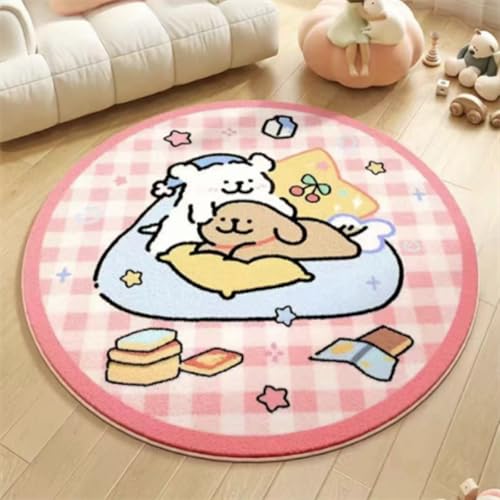 Teppich Rund 90cm Durchmesser Waschbar Rosa Gitter Kinderzimmer, Kurzflor Moderne rutschfest Wohnzimmer Teppich, fürs Schlafzimmer, Inderzimmer Teppich Rund 90cm Durchmesser Waschbar Rosa Gitter Kinderzimmer, Kurzflor Moderne rutschfest Wohnzimmer Teppich, fürs Schlafzimmer, Inderzimmer von ZAHHYG
