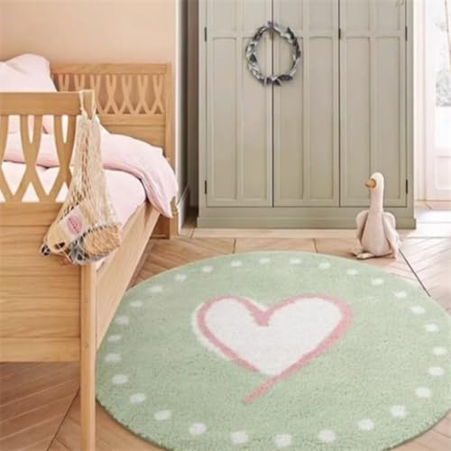 Teppich Rund 90cm Durchmesser Waschbar Rosa Grün Kinderzimmer, Kurzflor Moderne rutschfest Wohnzimmer Teppich, fürs Schlafzimmer, Inderzimmer Teppich Rund 90cm Durchmesser Waschbar Rosa Grün Kinderzimmer, Kurzflor Moderne rutschfest Wohnzimmer Teppich, fürs Schlafzimmer, Inderzimmer von ZAHHYG