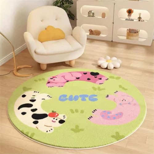 Teppich Rund 90cm Durchmesser Waschbar Rosa Grün Kinderzimmer, Kurzflor Moderne rutschfest Wohnzimmer Teppich, fürs Schlafzimmer, Inderzimmer Teppich Rund 90cm Durchmesser Waschbar Rosa Grün Kinderzimmer, Kurzflor Moderne rutschfest Wohnzimmer Teppich, fürs Schlafzimmer, Inderzimmer von ZAHHYG