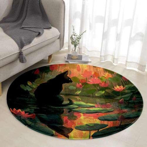 Teppich Rund 90cm Durchmesser Waschbar Schwarz, Orange, Grün Kinderzimmer, Kurzflor Moderne rutschfest Wohnzimmer Teppich, fürs Schlafzimmer, Inderzimmer Teppich Rund 90cm Durchmesser Waschbar Schwarz, Orange, Grün Kinderzimmer, Kurzflor Moderne rutschfest Wohnzimmer Teppich, fürs Schlafzimmer, Inderzimmer von ZAHHYG