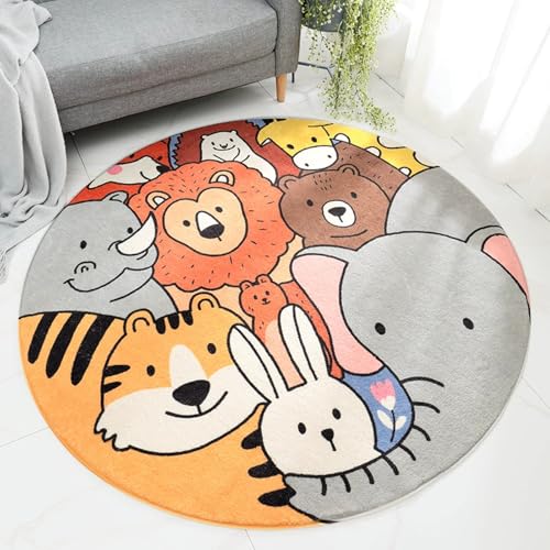 Teppich Rund 90cm Durchmesser Waschbar Tierdruck Kinderzimmer, Kurzflor Moderne rutschfest Wohnzimmer Teppich, fürs Schlafzimmer, Inderzimmer Teppich Rund 90cm Durchmesser Waschbar Tierdruck Kinderzimmer, Kurzflor Moderne rutschfest Wohnzimmer Teppich, fürs Schlafzimmer, Inderzimmer von ZAHHYG