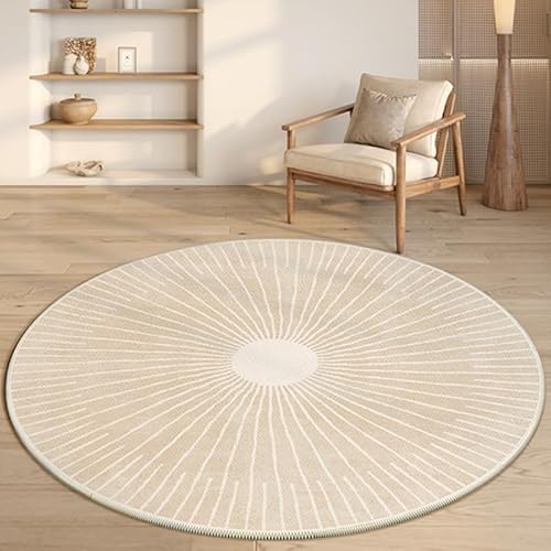 Teppich Rund Beige Minimalistisch Flauschig Kurzflor Bettvorleger Schlafzimmer Teppich Wohnzimmer, Waschbare Gemütlich Und Pflegeleicht Badteppich Rund 140Cm von ZAHHYG