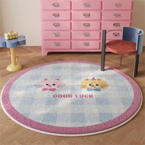 Teppich Rund Blauer Check Flauschig Kurzflor Bettvorleger Schlafzimmer Teppich Wohnzimmer, Waschbare Gemütlich Und Pflegeleicht Badteppich Rund 140Cm von ZAHHYG