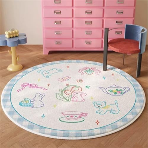 Teppich Rund Blauer Druck Kurzflor Teppich Wohnzimmer Schlafzimmer,Gemütlich Und Pflegeleicht,Waschbare Anti-Rutsch Badteppich Rund 60 cm von ZAHHYG