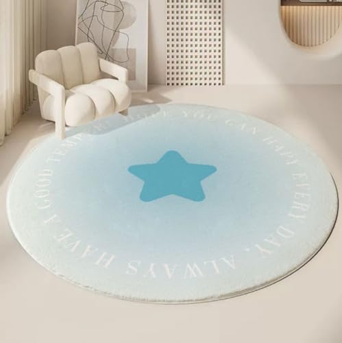 Teppich Rund Blauer Minimalist Kurzflor Teppich Wohnzimmer Schlafzimmer,Gemütlich Und Pflegeleicht,Waschbare Anti-Rutsch Badteppich Rund 60 cm von ZAHHYG