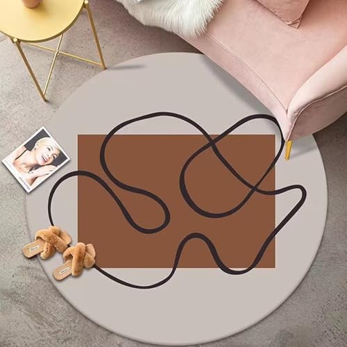 Teppich Rund Braun Schwarz Kurzflor Teppich Wohnzimmer Schlafzimmer,Gemütlich Und Pflegeleicht,Waschbare Anti-Rutsch Badteppich Rund 60 cm von ZAHHYG