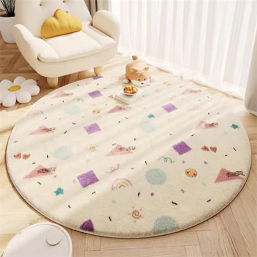 Teppich Rund Farbiges Muster Flauschig Kurzflor Bettvorleger Schlafzimmer Teppich Wohnzimmer, Waschbare Gemütlich Und Pflegeleicht Badteppich Rund 140Cm von ZAHHYG