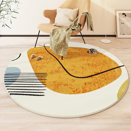 Teppich Rund Gelb Drucken Flauschig Kurzflor Bettvorleger Schlafzimmer Teppich Wohnzimmer, Waschbare Gemütlich Und Pflegeleicht Badteppich Rund 80Cm von ZAHHYG