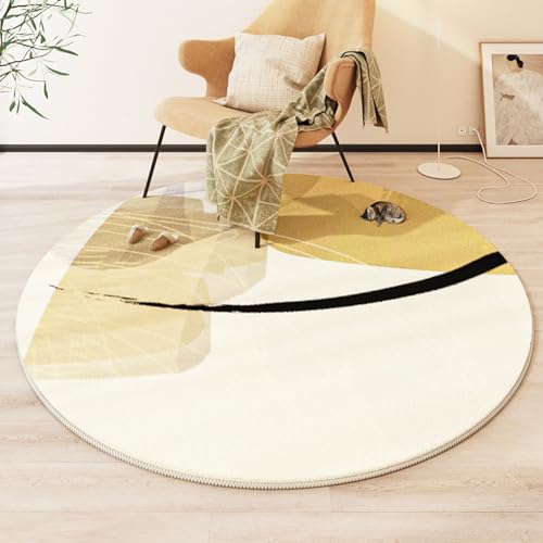 Teppich Rund Gelber Minimalist Flauschig Kurzflor Bettvorleger Schlafzimmer Teppich Wohnzimmer, Waschbare Gemütlich Und Pflegeleicht Badteppich Rund 140Cm von ZAHHYG