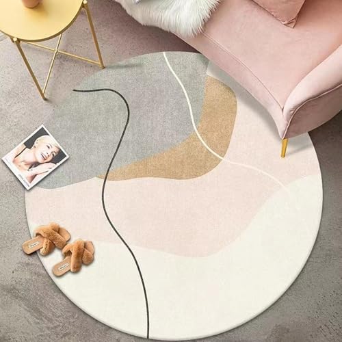 Teppich Rund Grau Rosa Flauschig Kurzflor Bettvorleger Schlafzimmer Teppich Wohnzimmer, Waschbare Gemütlich Und Pflegeleicht Badteppich Rund 140Cm von ZAHHYG