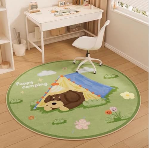 Teppich Rund Grün Gelb Flauschig Kurzflor Bettvorleger Schlafzimmer Teppich Wohnzimmer, Waschbare Gemütlich Und Pflegeleicht Badteppich Rund 100Cm von ZAHHYG