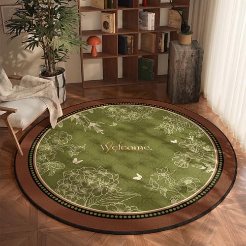 Teppich Rund Grüner Druck Kurzflor Teppich Wohnzimmer Schlafzimmer,Gemütlich Und Pflegeleicht,Waschbare Anti-Rutsch Badteppich Rund 160Cm von ZAHHYG
