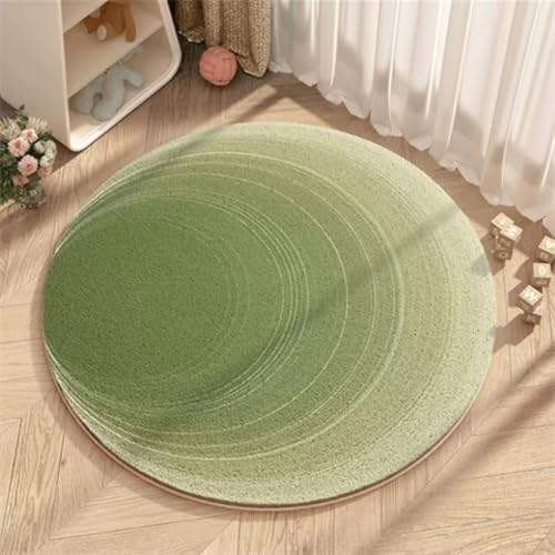 Teppich Rund Grüner Minimalismus Flauschig Kurzflor Bettvorleger Schlafzimmer Teppich Wohnzimmer, Waschbare Gemütlich Und Pflegeleicht Badteppich Rund 80Cm von ZAHHYG