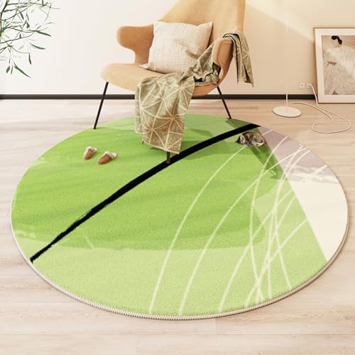 Teppich Rund Grünes Muster Kurzflor Teppich Wohnzimmer Schlafzimmer,Gemütlich Und Pflegeleicht,Waschbare Anti-Rutsch Badteppich Rund 120Cm von ZAHHYG