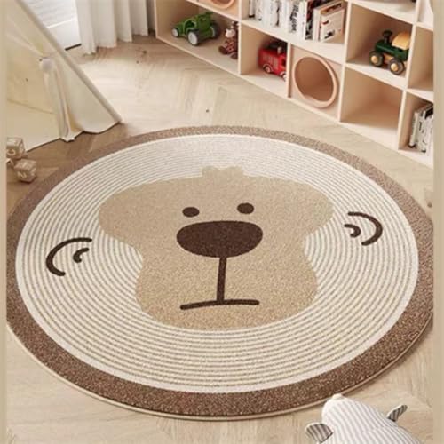 Teppich Rund Khaki Braun Flauschig Kurzflor Bettvorleger Schlafzimmer Teppich Wohnzimmer, Waschbare Gemütlich Und Pflegeleicht Badteppich Rund 140Cm von ZAHHYG