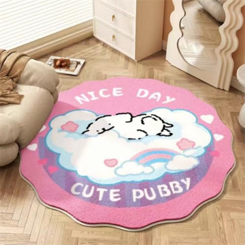 Teppich Rund Niedlicher Welpe Flauschig Kurzflor Bettvorleger Schlafzimmer Teppich Wohnzimmer, Waschbare Gemütlich Und Pflegeleicht Badteppich Rund 80Cm von ZAHHYG