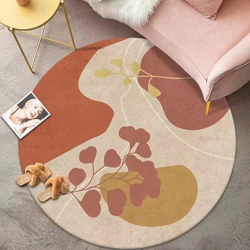 Teppich Rund Orange Drucken Flauschig Kurzflor Bettvorleger Schlafzimmer Teppich Wohnzimmer, Waschbare Gemütlich Und Pflegeleicht Badteppich Rund 100Cm von ZAHHYG