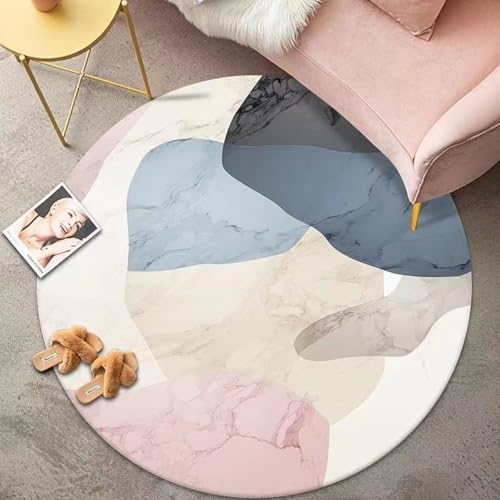 Teppich Rund Rosa Blau Kurzflor Teppich Wohnzimmer Schlafzimmer,Gemütlich Und Pflegeleicht,Waschbare Anti-Rutsch Badteppich Rund 60 cm von ZAHHYG