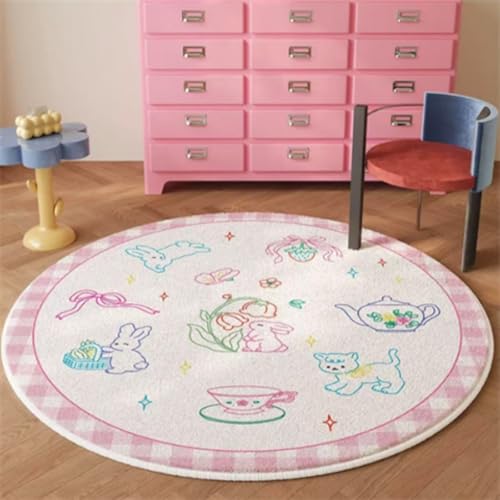 Teppich Rund Rosa Gitter Flauschig Kurzflor Bettvorleger Schlafzimmer Teppich Wohnzimmer, Waschbare Gemütlich Und Pflegeleicht Badteppich Rund 100Cm von ZAHHYG