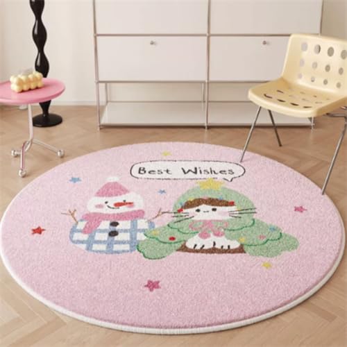Teppich Rund Rosa Grün Flauschig Kurzflor Bettvorleger Schlafzimmer Teppich Wohnzimmer, Waschbare Gemütlich Und Pflegeleicht Badteppich Rund 80Cm von ZAHHYG
