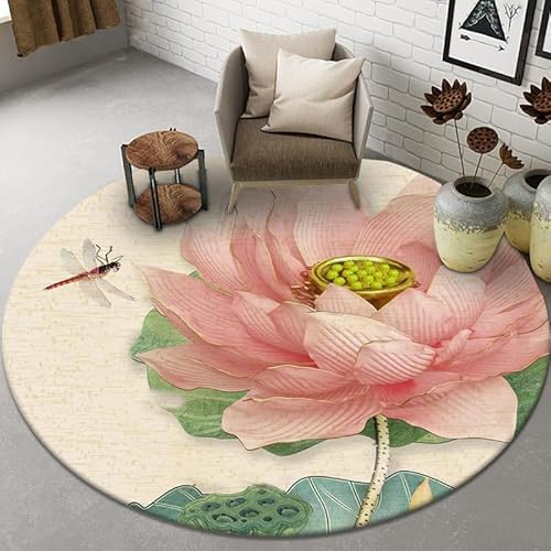 Teppich Rund Rosa Lotusblumen Flauschig Kurzflor Bettvorleger Schlafzimmer Teppich Wohnzimmer, Waschbare Gemütlich Und Pflegeleicht Badteppich Rund 80Cm Teppich Rund Rosa Lotusblumen Flauschig Kurzflor Bettvorleger Schlafzimmer Teppich Wohnzimmer, Waschbare Gemütlich Und Pflegeleicht Badteppich Rund 80Cm von ZAHHYG