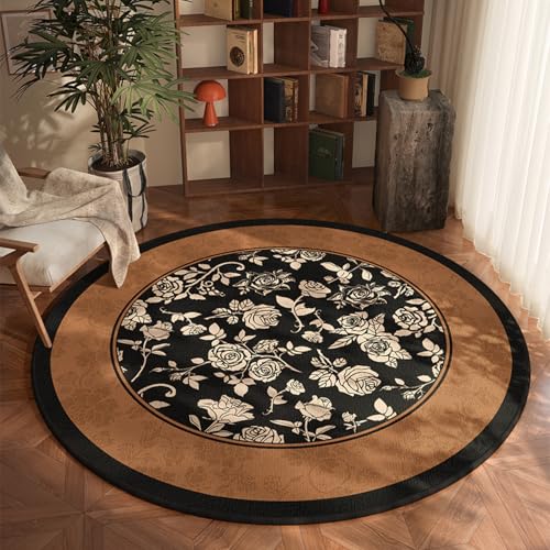 Teppich Rund Rose Drucken Flauschig Kurzflor Bettvorleger Schlafzimmer Teppich Wohnzimmer, Waschbare Gemütlich Und Pflegeleicht Badteppich Rund 100Cm von ZAHHYG