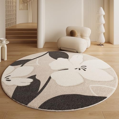 Teppich Rund Schwarz Drucken Kurzflor Teppich Wohnzimmer Schlafzimmer,Gemütlich Und Pflegeleicht,Waschbare Anti-Rutsch Badteppich Rund 90Cm von ZAHHYG