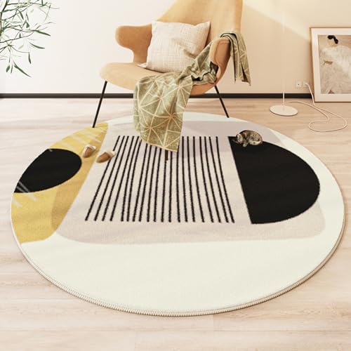 Teppich Rund Schwarz Gelb Flauschig Kurzflor Bettvorleger Schlafzimmer Teppich Wohnzimmer, Waschbare Gemütlich Und Pflegeleicht Badteppich Rund 100Cm von ZAHHYG