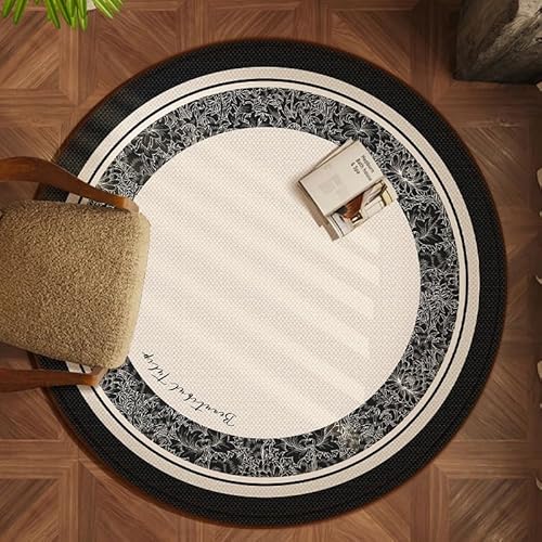 Teppich Rund Schwarzes Muster Kurzflor Teppich Wohnzimmer Schlafzimmer,Gemütlich Und Pflegeleicht,Waschbare Anti-Rutsch Badteppich Rund 160Cm von ZAHHYG