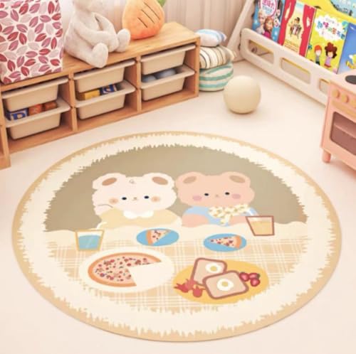 Teppich Rund Süße Tiere Flauschig Kurzflor Bettvorleger Schlafzimmer Teppich Wohnzimmer, Waschbare Gemütlich Und Pflegeleicht Badteppich Rund 80Cm von ZAHHYG