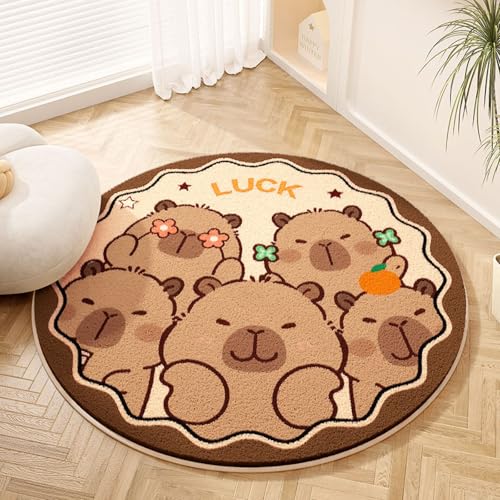 Teppich Rund Tierdruck Kurzflor Teppich Wohnzimmer Schlafzimmer,Gemütlich Und Pflegeleicht,Waschbare Anti-Rutsch Badteppich Rund 90Cm von ZAHHYG