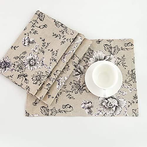 Tischset Beige Blumen Platzset 4er Set rutschfest Platzdeckchen Abwaschbar Flachs Abgrifffeste Hitzebeständig Platzdeckchen Untersetzer Schmutzabweisend Tischsets für Küche Speisetisch 45x30cm von ZAHHYG