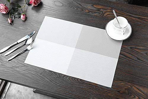 Tischset Weiß Silbergrau Platzset 2er Set rutschfest Tischsets Abwaschbar PVC Abgrifffeste Hitzebeständig Platzdeckchen Untersetzer Schmutzabweisend Platzsets für Küche Speisetisch 45x30cm von ZAHHYG