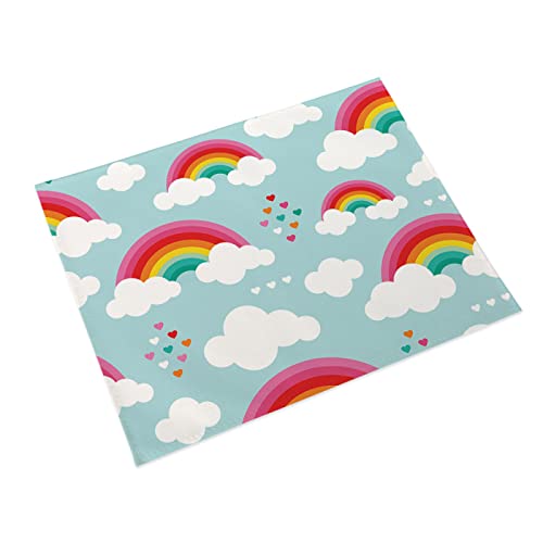 Tischsets Stoff Cartoon-Regenbogen Platzset 4er Set rutschfest Platzdeckchen Abwaschbar Flachs Abgrifffeste Hitzebeständig Platzdeckchen Schmutzabweisend Tischsets für Küche Speisetisch 45x30cm von ZAHHYG