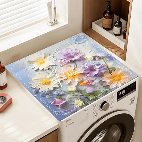 Waschmaschinenauflage Lila Blumen Waschmaschinen Auflage Rutschfest Saugfähig Staubschutz Waschmaschinenabdeckung- Für Kühlschrank,Nachtschrank,Küche,Badezimmer - Walkway40*60Cm von ZAHHYG