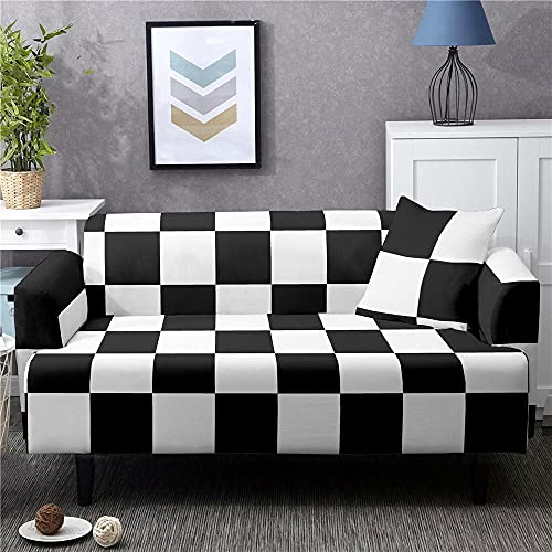 ZAHHYG Sofa Überzug Schwarz Weiß Kariert Sofaüberwurf Sofabezug Stretchy Couchbezug Sofa Bezug Ecksofa Überwurf Sofabezüge Antirutsch Sofahusse Jacquard Sofaüberzug 3 Places (190cm-230cm) von ZAHHYG